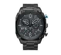 AVI-8 Mens 45mm Hawker Hunter Retrograde Chronograph Night Camo Japanese Quartz Pilot Watch with Stainless Steel Bracelet AV-4052-11