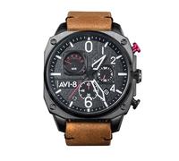 AVI-8 Men's Hawker Hunter Retrograde Chronograph Charcoal Ember Brown with Brown Genuine Leather Strap Watch 45mm - AV-4052-02