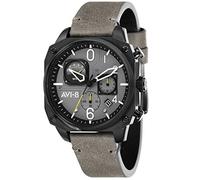 AVI-8 Mens 45mm Hawker Hunter Retrograde Chronograph Sea Gray Japanese Quartz Pilot Watch with Leather Strap AV-4052-03