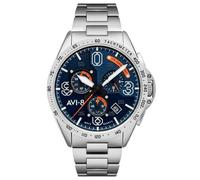 AVI-8 Mens 43mm P-51 Mustang Blakeslee Chronograph Silver Oak Japanese Meca-Quartz Pilot Watch with Stainless Steel Bracelet AV-4077-22