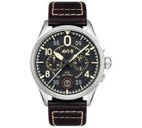 AVI-8 Mens 42mm Spitfire Lock Chronograph Midnight Oak Japanese Quartz Pilot Watch with Leather Strap AV-4089-01