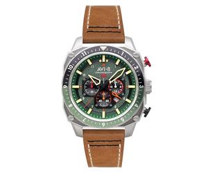AVI-8 Watch Hawker Hunter Atlas Dual Time Chronograph | Genuine Leather Strap, Forest, Forest