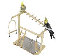 Avian Training Perch - Wooden , Feeding Bowl Device, Resilient Activity Center, Indoor Component | Excellent Compact Feature for Bite, Doing