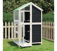 Aviary Grey Solid Pine Wood 97 x 81 x 152 cm with Waterproof Roof and Wire Mesh for Garden, Balcony, Indoor, Includes Drawer and Perch for Budgies