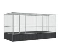 Aviary with Extension Bird Cage Walk In Chicken Run Coop Silver Steel vidaXL