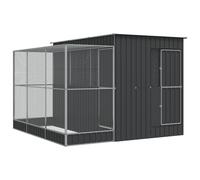 Aviary with Extension Bird Cage Walk In Chicken Run Coop Silver Steel vidaXL