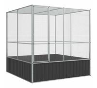 Aviary with Extension Bird Cage Walk In Chicken Run Coop Silver Steel vidaXL