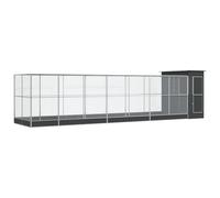 Aviary with Extension Bird Cage Walk In Chicken Run Coop Silver Steel vidaXL