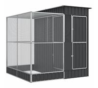 Aviary with Extension Bird Cage Walk In Chicken Run Coop Silver Steel vidaXL