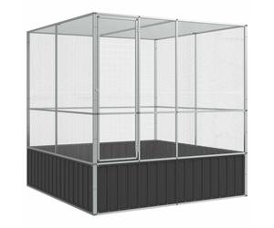 Aviary with Extension Bird Cage Walk In Chicken Run Coop Silver Steel vidaXL