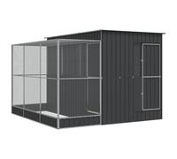 Aviary with Extension Silver 290x303x216 cm Steel | Galvanized Steel Mesh, Lockable Door, Suitable for Rabbits Ducks Chickens, Outdoor Use