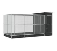 Aviary with Extension Silver 416x203x216 cm Steel | Galvanised steel frame,steel mesh grid,lockable hinged door,for rabbits ducks chickens geese,outdoor use