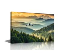 Aviation Canvas Wall Art Plane over the Forest Posters Prints Artwork Airplane Contemporary Home Decor Stretched Canvas Picture for Living Room Bedroom Home Office Decor 24x16 in