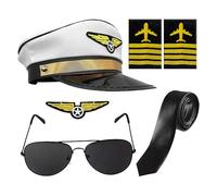 Aviation Dress Up Kit - Pilot Pretend Play Set, Role Plays Accessories, Captains Uniform Gear, Flights Crew Outfit | Airline Captain Costume With Hat Tie Badge For Kids School Party Performance