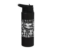 Aviation Pilot Airplane Airship Aircraft Vintage Patent Stainless Steel Insulated Water Bottle