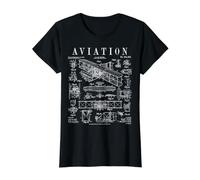 Aviation Pilot Airplane Wright Brothers Aircraft Patent Value Graphic T-Shirt, Women, Black, M