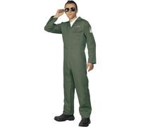 Aviator Army Fighter Pilot Air Forces Men's Fancy Dress Costume Green Jumpsuit