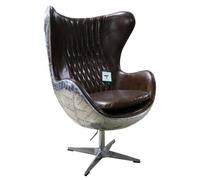 Aviator Aviation Swivel Armchair Aluminium Vintage Brown Real Distressed Leather