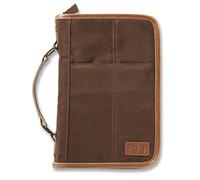 Aviator Bible Cover for Men, Zippered, with Handle, Suede, Brown, Extra Large