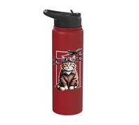 Aviator Cat with Goggles and Jets Stainless Steel Insulated Water Bottle