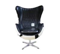 Aviator Hair On Hide Armchair Swivel Egg Vintage Black Distressed Real Leather