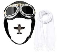 Aviator Hat Goggles Set, Aviator Costume Set Pilot Costume Accessories with White Scarf Brooch for Men Adults Women