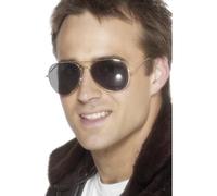 Smiffys Aviator Specs, Gold , Land, Sea and Air Forces Fancy Dress, Troops Dress Up Accessories