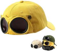 Aviator Style Baseball Cap with Integrated Goggles, Men's Korean-Style Vintage Pilot Baseball Cap, Casual Style, Lightweight Design for Outdoor Wear and Daily Fashion，Yellow
