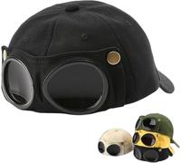 Aviator Style Baseball Cap with Integrated Goggles, Men's Korean-Style Vintage Pilot Baseball Cap, Casual Style, Lightweight Design for Outdoor Wear and Daily Fashion，Black