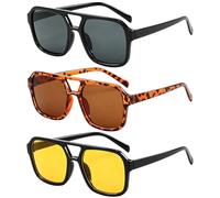 Aviator Sunglasses Women, 3 Pcs Retro Sunglasses, Square Sunglasses Womens Design, Ideal for Driving and Outdoor Activities, Three Colour Options Including Black Yellow and Leopard Print Frames