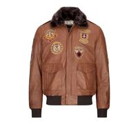 Aviatrix Men's Aviator Flying Pilot Bomber Jacket Tan Removable Black Fur Collar - Timber - 3XL