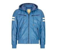 Aviatrix Men's Hooded Leather Bomber Jacket Red Stripes Quilted - Blue - Medium