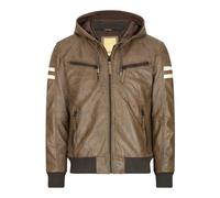 Aviatrix Men's Hooded Leather Bomber Jacket Red Stripes Quilted - Brown - Medium
