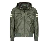 Aviatrix Men's Hooded Leather Bomber Jacket Red Stripes Quilted - Green - Medium