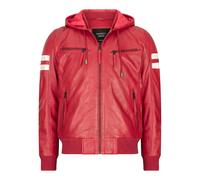 Aviatrix Men's Hooded Leather Bomber Jacket Red Stripes Quilted - Red - 5XL