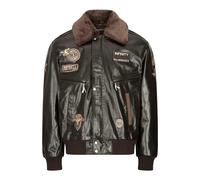Aviatrix Men's Leather Jacket Bomber Aviator Badge Brown - Large