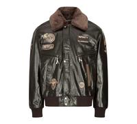 Aviatrix Men's Leather Jacket Bomber Aviator Badge Brown - Medium