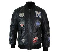 Aviatrix Men's Leather Quilted Puffer Varsity Baseball Bomber Letterman Jacket - Medium