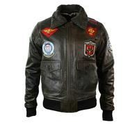 Aviatrix Men's Leather US Aviator Air Force Pilot Flying Bomber Jacket Black Fur Collar - Brown - 6XL
