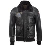 Aviatrix Men's Super-Soft Real Leather Aviator Pilot Bomber Airforce Jacket, Black/Black Fur, 4XL / Chest=46 inch