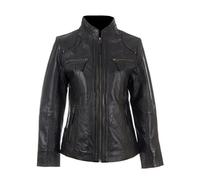 Aviatrix Women's Super Soft Real Leather Band Collar Biker Jacket (OBFQ) 2XL Black
