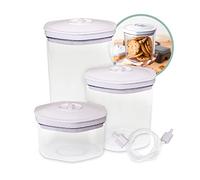 Avid Armor 3 Piece Vacuum Food Container Set for Home Kitchen with Accessory Hose in 2L, 1.4L, and 0.7L Sizes BPA Free