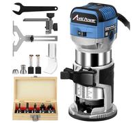 AVID POWER 6.5 Amp 1.25 HP Compact Router Tools for Woodworking, Fixed Base Wood Router with Trim Router Bits, 6 Variable Speeds, Edge Guide, Roller Guide, Dust Hood (Blue, 65mm)