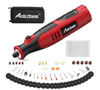 Avid Power 8V Li-Ion Cordless Rotary Tool With 5-Speed, 4 Front Led Lights And 60Pcs Accessories Kit For Carving, Engraving And Cutting, Mw324 8V Rotary Tool Kit Red & Black