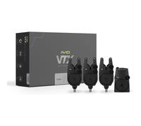Avid VTX 3 Rod Bite Alarm Set | Three Carp Fishing Alarm Heads | Receiver | Clip on Hardcases | Receiver Lanyard and Screwdriver | Multi-light LED with 4 Colours | Signal Range 150m | Code A0500005