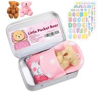 AVIDA ZEN Little Pocket Bear Hug - with Letter Stickers to Personalize - Mini Bears in a Tin Box - Plush Toys - Stuffed Animal Bear Doll, Pocket Hugs for Children (Pink Cover + Light Brown Bear)