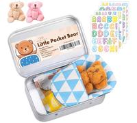 AVIDA ZEN Little Pocket Bear Hug - with Letter Stickers to Personalize - Mini Bears in a Tin Box - Plush Toys for Gifts - Stuffed Animal Bear Doll, Pocket Hugs for Children (Blue Cover + Brown Bear)