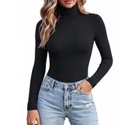 Avidlove Bodysuit for Women UK Long Sleeves Bodysuits Turtle Neck Black M