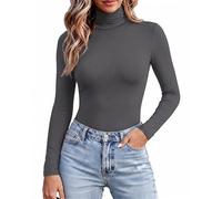 Avidlove Bodysuit for Women UK Long Sleeves Bodysuits Turtle Neck Grey S