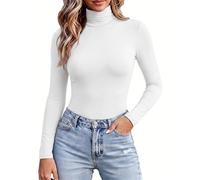 Avidlove Bodysuit for Women UK Long Sleeves Bodysuits Turtle Neck White M